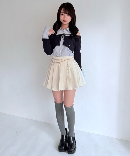 NOMAE（ノーマエ）の「シャツレイヤードケーブルニット（Tシャツ/カットソー・レディース・グレー/ダークブルー/アイボリー/ブラック・FREE）」の13枚目の写真