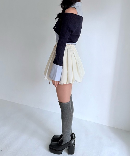 NOMAE（ノーマエ）の「シャツレイヤードケーブルニット（Tシャツ/カットソー・レディース・グレー/ダークブルー/アイボリー/ブラック・FREE）」の15枚目の写真