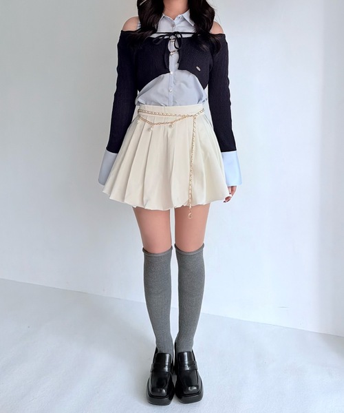 NOMAE（ノーマエ）の「シャツレイヤードケーブルニット（Tシャツ/カットソー・レディース・グレー/ダークブルー/アイボリー/ブラック・FREE）」の14枚目の写真