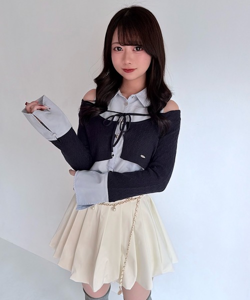 NOMAE（ノーマエ）の「シャツレイヤードケーブルニット（Tシャツ/カットソー・レディース・グレー/ダークブルー/アイボリー/ブラック・FREE）」の9枚目の写真