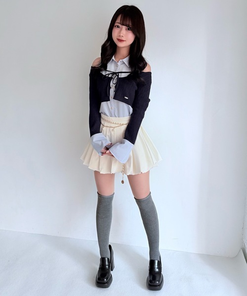 NOMAE（ノーマエ）の「シャツレイヤードケーブルニット（Tシャツ/カットソー・レディース・グレー/ダークブルー/アイボリー/ブラック・FREE）」の12枚目の写真