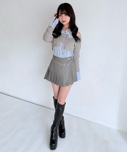 NOMAE（ノーマエ）の「シャツレイヤードケーブルニット（Tシャツ/カットソー・レディース・グレー/ダークブルー/アイボリー/ブラック・FREE）」の20枚目の写真