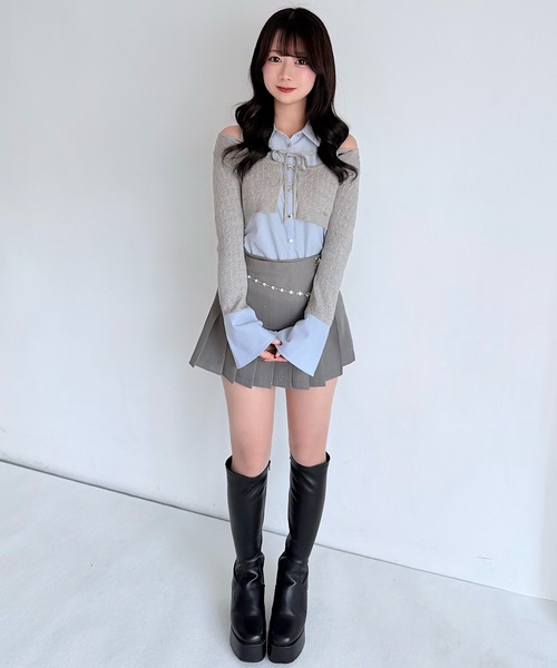 NOMAE（ノーマエ）の「シャツレイヤードケーブルニット（Tシャツ/カットソー・レディース・グレー/ダークブルー/アイボリー/ブラック・FREE）」の22枚目の写真