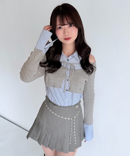 NOMAE（ノーマエ）の「シャツレイヤードケーブルニット（Tシャツ/カットソー・レディース・グレー/ダークブルー/アイボリー/ブラック・FREE）」の18枚目の写真