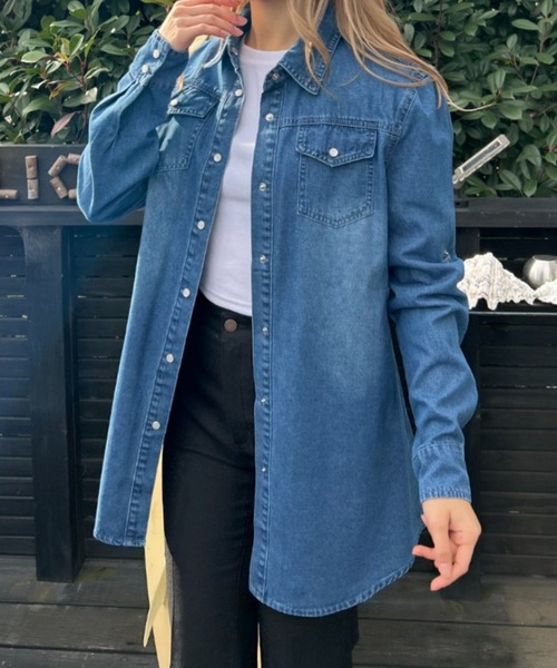 ロールアップデニムロングシャツ（シャツ/ブラウス）｜Loco Ocean