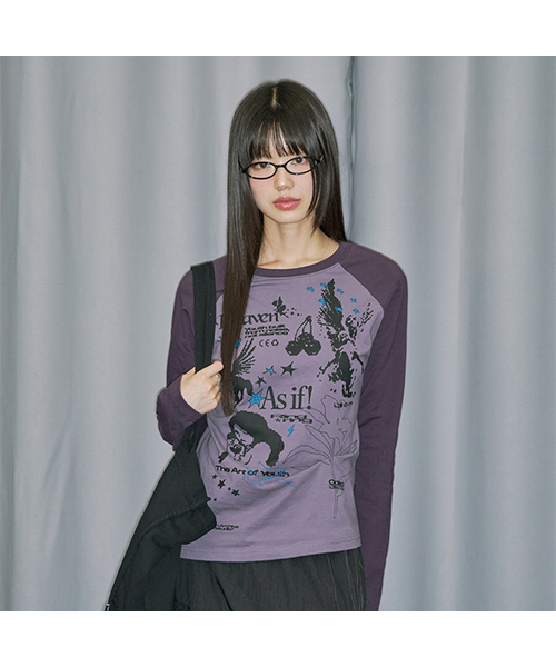 ODD STUDIO(オッドスタジオ)の「キッチスタンプピンタックラグランロングスリーブ - グレイパープル(Tシャツ/カットソー・レディース・パープル系その他・ONE)」の1枚目の写真
