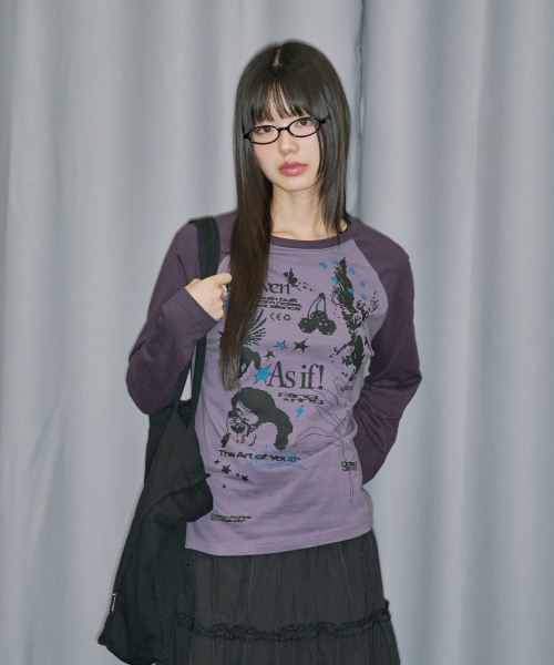 ODD STUDIO(オッドスタジオ)の「キッチスタンプピンタックラグランロングスリーブ - グレイパープル(Tシャツ/カットソー・レディース・パープル系その他・ONE)」の2枚目の写真