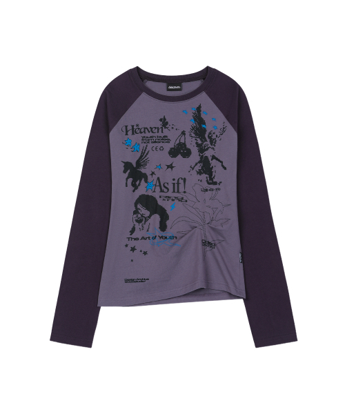ODD STUDIO(オッドスタジオ)の「キッチスタンプピンタックラグランロングスリーブ - グレイパープル(Tシャツ/カットソー・レディース・パープル系その他・ONE)」の5枚目の写真