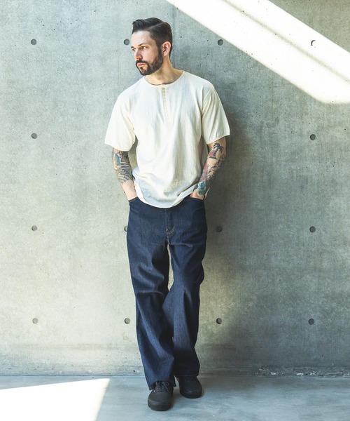 MR.OLIVE(ミスターオリーブ)の「VINTAGE CALIFORNIA COTTON / 10-BUTTON HENLEY NECK SHIRT /M261138(Tシャツ/カットソー・メンズ・オフホワイト/ブラック・MEDIUM/LARGE)」の3枚目の写真