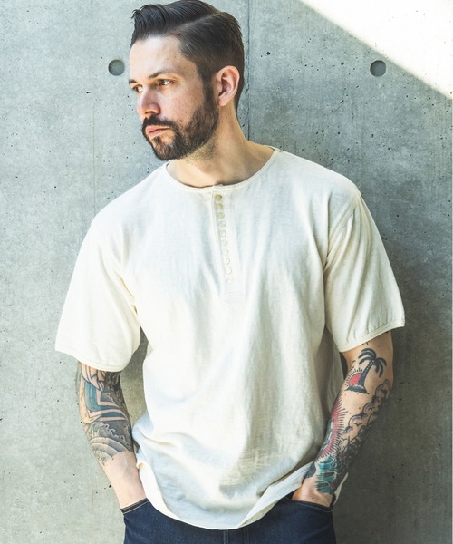 MR.OLIVE(ミスターオリーブ)の「VINTAGE CALIFORNIA COTTON / 10-BUTTON HENLEY NECK SHIRT /M261138(Tシャツ/カットソー・メンズ・オフホワイト/ブラック・MEDIUM/LARGE)」の4枚目の写真