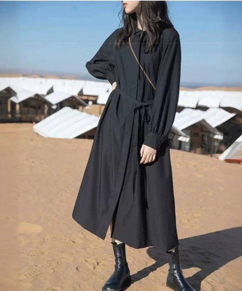 Flugge(フラッジー)の「ロングシャツワンピース(シャツワンピース・レディース・ブラック/アイボリー・MEDIUM/LARGE)」の11枚目の写真