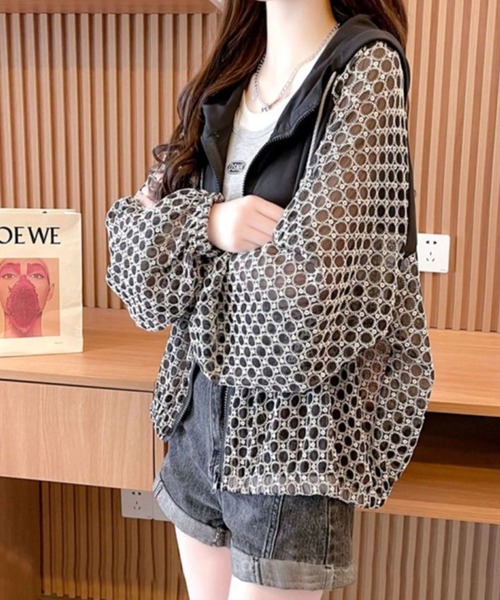 GLAMOROUS JANE（グラマラスジェーン）の「レース柄シアーパーカー（パーカー・レディース・ホワイト/ブラック・FREE）」の11枚目の写真