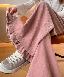 フリル裾ワイドパンツ コーデュロイパンツ