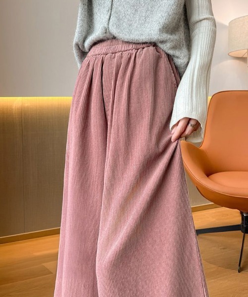 Miniministore(ミニミニストア)の「フリル裾ワイドパンツ コーデュロイパンツ(スラックス・レディース・ベージュ/ブラウン/ピンク・FREE)」の7枚目の写真