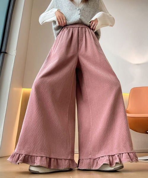 Miniministore(ミニミニストア)の「フリル裾ワイドパンツ コーデュロイパンツ(スラックス・レディース・ベージュ/ブラウン/ピンク・FREE)」の8枚目の写真