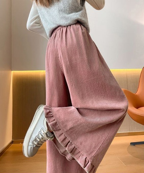 Miniministore(ミニミニストア)の「フリル裾ワイドパンツ コーデュロイパンツ(スラックス・レディース・ベージュ/ブラウン/ピンク・FREE)」の9枚目の写真