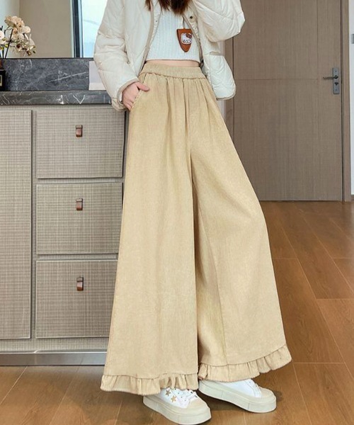 Miniministore(ミニミニストア)の「フリル裾ワイドパンツ コーデュロイパンツ(スラックス・レディース・ベージュ/ブラウン/ピンク・FREE)」の10枚目の写真