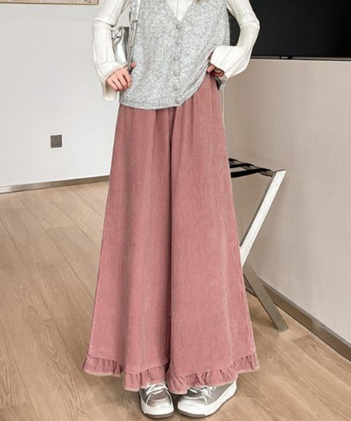 Miniministore(ミニミニストア)の「フリル裾ワイドパンツ コーデュロイパンツ(スラックス・レディース・ベージュ/ブラウン/ピンク・FREE)」の17枚目の写真