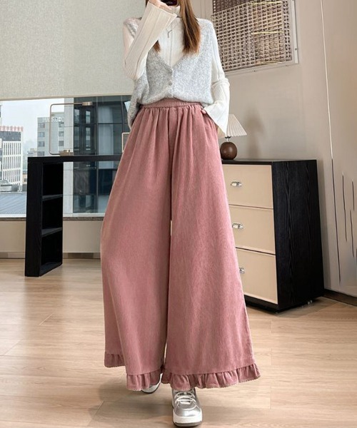 Miniministore(ミニミニストア)の「フリル裾ワイドパンツ コーデュロイパンツ(スラックス・レディース・ベージュ/ブラウン/ピンク・FREE)」の18枚目の写真