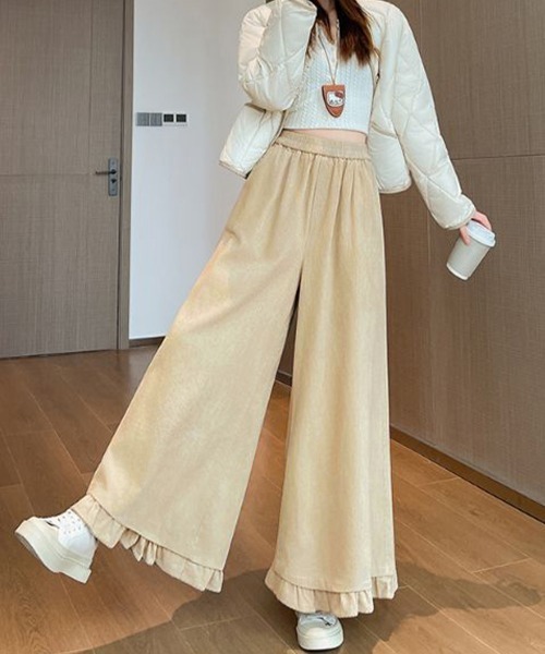 Miniministore(ミニミニストア)の「フリル裾ワイドパンツ コーデュロイパンツ(スラックス・レディース・ベージュ/ブラウン/ピンク・FREE)」の20枚目の写真