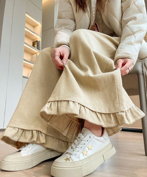 Miniministore(ミニミニストア)の「フリル裾ワイドパンツ コーデュロイパンツ(スラックス・レディース・ベージュ/ブラウン/ピンク・FREE)」の22枚目の写真