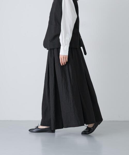 かぐれ(カグレ)の「リネンコットンタックスカート(スカート・レディース・チャコールグレー/ブラック・FREE)」の2枚目の写真