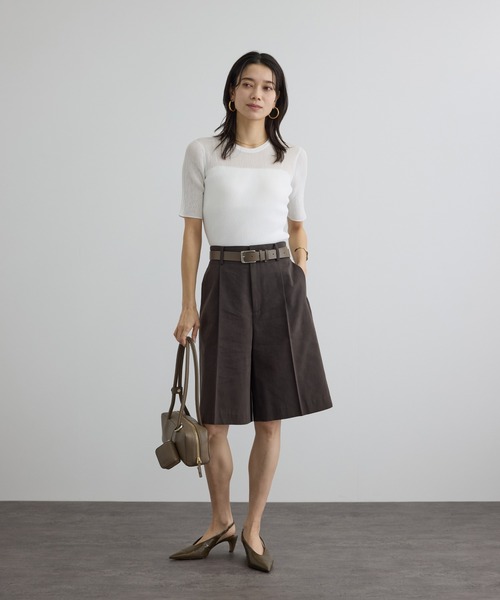 SALON adam et rope'(サロン アダム エ ロペ)の「【WEB限定】シアーリブニットハーフスリーブプルオーバー(Tシャツ/カットソー・レディース・オフホワイト/ブラック/レッド/ブラウン・FREE)」の7枚目の写真