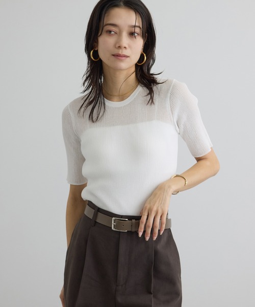 SALON adam et rope'(サロン アダム エ ロペ)の「【WEB限定】シアーリブニットハーフスリーブプルオーバー(Tシャツ/カットソー・レディース・オフホワイト/ブラック/レッド/ブラウン・FREE)」の14枚目の写真