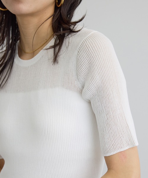SALON adam et rope'(サロン アダム エ ロペ)の「【WEB限定】シアーリブニットハーフスリーブプルオーバー(Tシャツ/カットソー・レディース・オフホワイト/ブラック/レッド/ブラウン・FREE)」の15枚目の写真