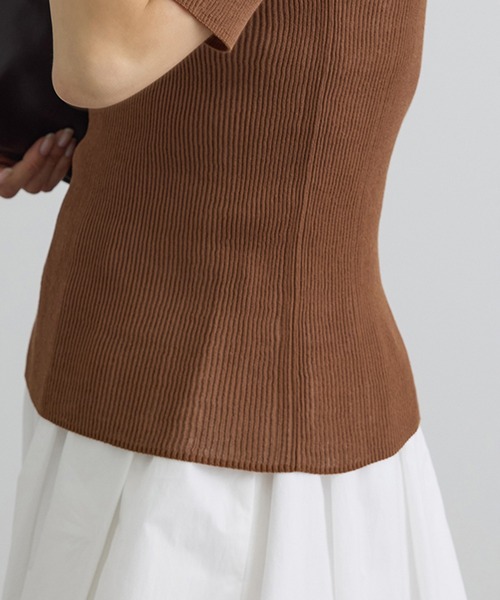 SALON adam et rope'(サロン アダム エ ロペ)の「【WEB限定】シアーリブニットハーフスリーブプルオーバー(Tシャツ/カットソー・レディース・オフホワイト/ブラック/レッド/ブラウン・FREE)」の19枚目の写真