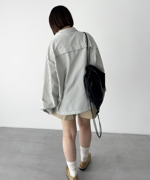 CANAL JEAN(キャナルジーン)の「choice_cnl ストライプシャツ(シャツ/ブラウス・レディース・ホワイト/ブラウン・ONE SIZE)」の4枚目の写真