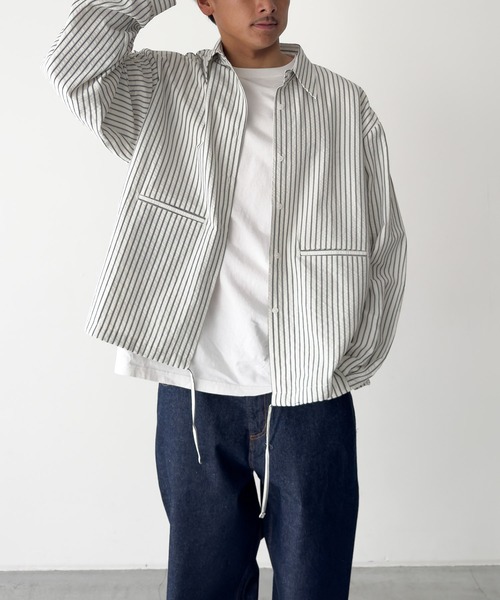 CANAL JEAN(キャナルジーン)の「choice_cnl ストライプシャツ(シャツ/ブラウス・レディース・ホワイト/ブラウン・ONE SIZE)」の8枚目の写真