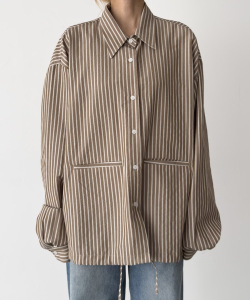 CANAL JEAN(キャナルジーン)の「choice_cnl ストライプシャツ(シャツ/ブラウス・レディース・ホワイト/ブラウン・ONE SIZE)」の11枚目の写真