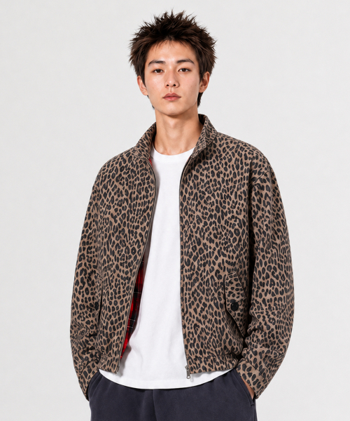 QT8 GARMENTS(キューティーエイトガーメント)の「LB Washed Leopard Harrington Jacket (Beige)(ブルゾン・レディース・その他・MEDIUM/LARGE/X-LARGE)」の1枚目の写真
