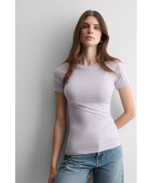 Intimissimi(インティミッシミ)の「ストレッチ スーペリアコットン ショートスリーブ ニット(Tシャツ/カットソー・レディース・ライラック/モカ/ライトイエロー・L/M/S)」の1枚目の写真