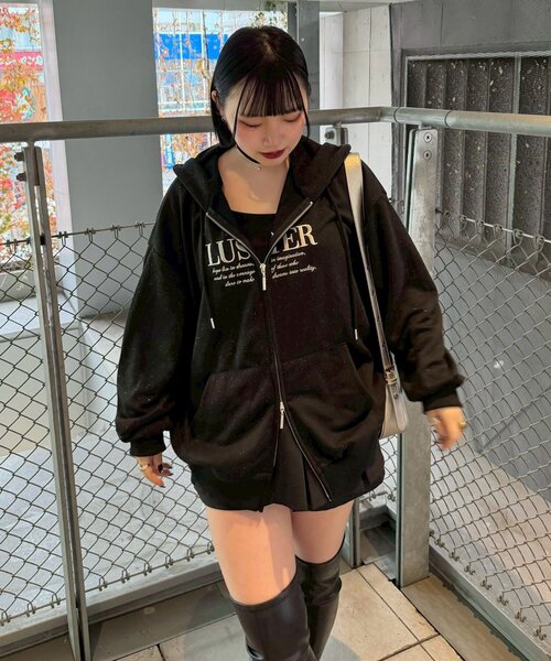 continuer de NICE CLAUP(コンティニューデナイスクラップ)の「【丈違い】キラキラパーカー(パーカー・レディース・ピンク/ブラック系その他/トップグレー/グレー系その他2/ブラック/ピンク系その他・FREE)」の12枚目の写真