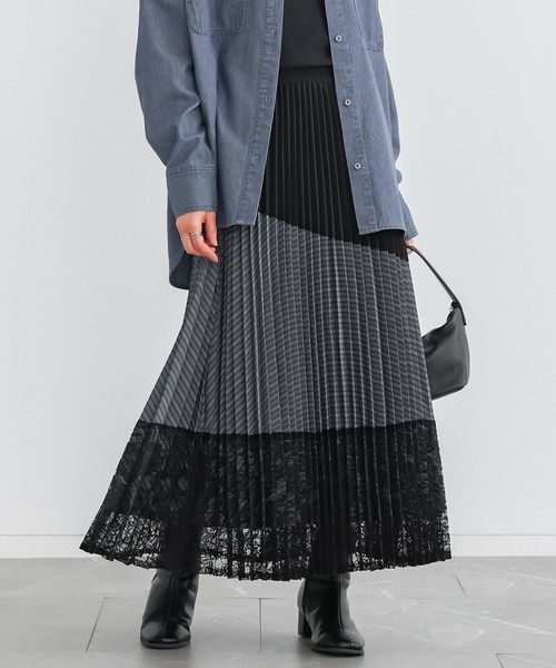 n'OrLABEL（ノアールレーベル）の「『異素材プリーツ切替スカート』（スカート・レディース・ブラック/ネイビー・FREE）」の2枚目の写真