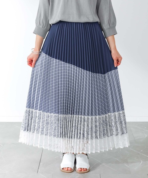 n'OrLABEL（ノアールレーベル）の「『異素材プリーツ切替スカート』（スカート・レディース・ブラック/ネイビー・FREE）」の12枚目の写真