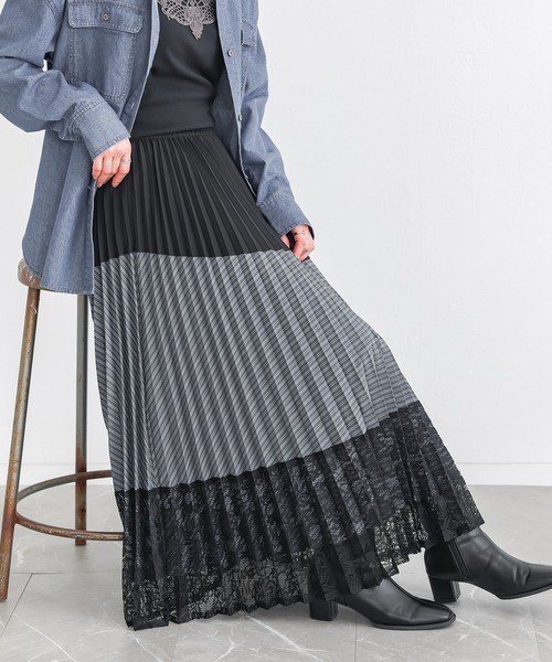 n'OrLABEL（ノアールレーベル）の「『異素材プリーツ切替スカート』（スカート・レディース・ブラック/ネイビー・FREE）」の4枚目の写真