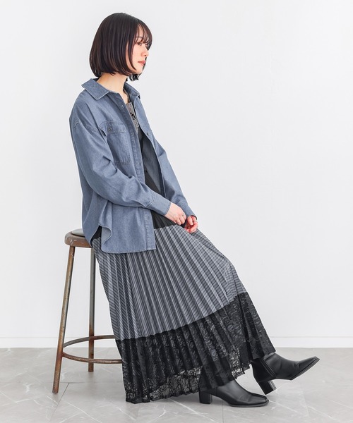 n'OrLABEL（ノアールレーベル）の「『異素材プリーツ切替スカート』（スカート・レディース・ブラック/ネイビー・FREE）」の5枚目の写真