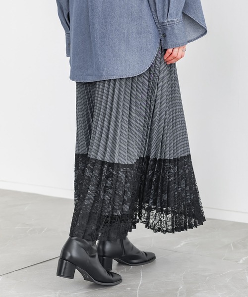 n'OrLABEL（ノアールレーベル）の「『異素材プリーツ切替スカート』（スカート・レディース・ブラック/ネイビー・FREE）」の6枚目の写真