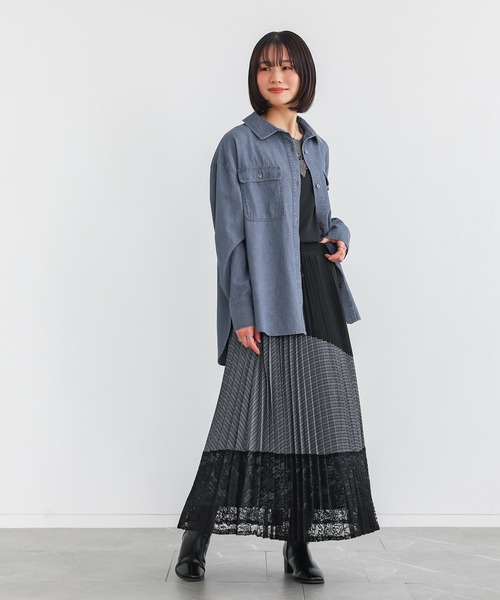 n'OrLABEL（ノアールレーベル）の「『異素材プリーツ切替スカート』（スカート・レディース・ブラック/ネイビー・FREE）」の7枚目の写真