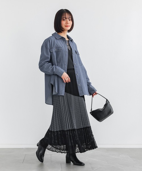 n'OrLABEL（ノアールレーベル）の「『異素材プリーツ切替スカート』（スカート・レディース・ブラック/ネイビー・FREE）」の8枚目の写真