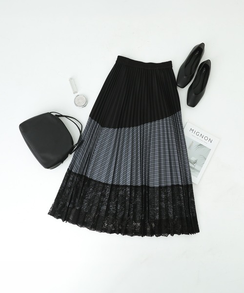 n'OrLABEL（ノアールレーベル）の「『異素材プリーツ切替スカート』（スカート・レディース・ブラック/ネイビー・FREE）」の3枚目の写真