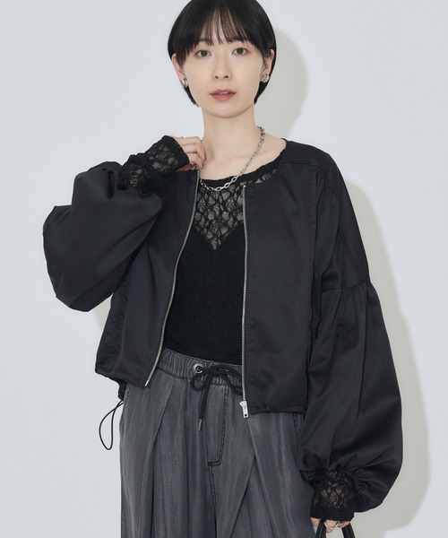 Paradise Picnic（パラダイスピクニック）の「ノーカラードロストブルゾン（ブルゾン・レディース・ベージュ/ブラック・FREE）」の2枚目の写真