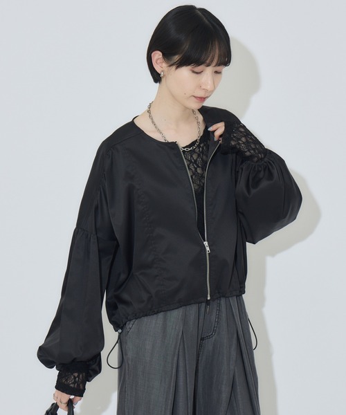 Paradise Picnic（パラダイスピクニック）の「ノーカラードロストブルゾン（ブルゾン・レディース・ベージュ/ブラック・FREE）」の5枚目の写真