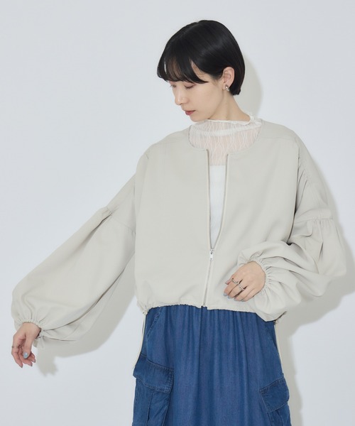 Paradise Picnic（パラダイスピクニック）の「ノーカラードロストブルゾン（ブルゾン・レディース・ベージュ/ブラック・FREE）」の13枚目の写真
