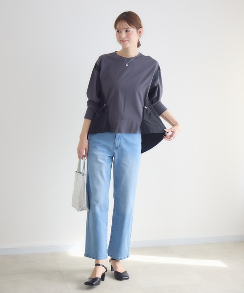KATHARINE ROSS（キャサリンロス）の「【PILLINI/ピリーニ】ポンチ異素材ドッキングプルオーバー（スウェット・レディース・チャコールグレー/グレイッシュベージュ・FREE）」の3枚目の写真