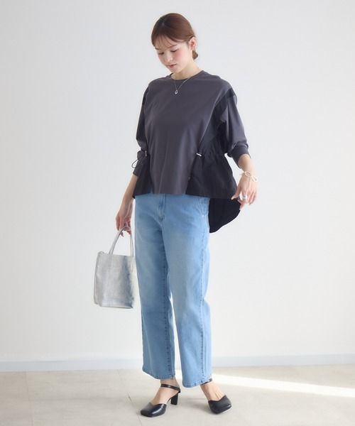 KATHARINE ROSS（キャサリンロス）の「【PILLINI/ピリーニ】ポンチ異素材ドッキングプルオーバー（スウェット・レディース・チャコールグレー/グレイッシュベージュ・FREE）」の4枚目の写真