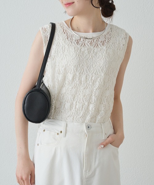 セール】ストレッチレースノースリーブTシャツ（Tシャツ/カットソー